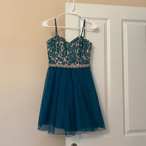 Green sequin mesh homecoming dress